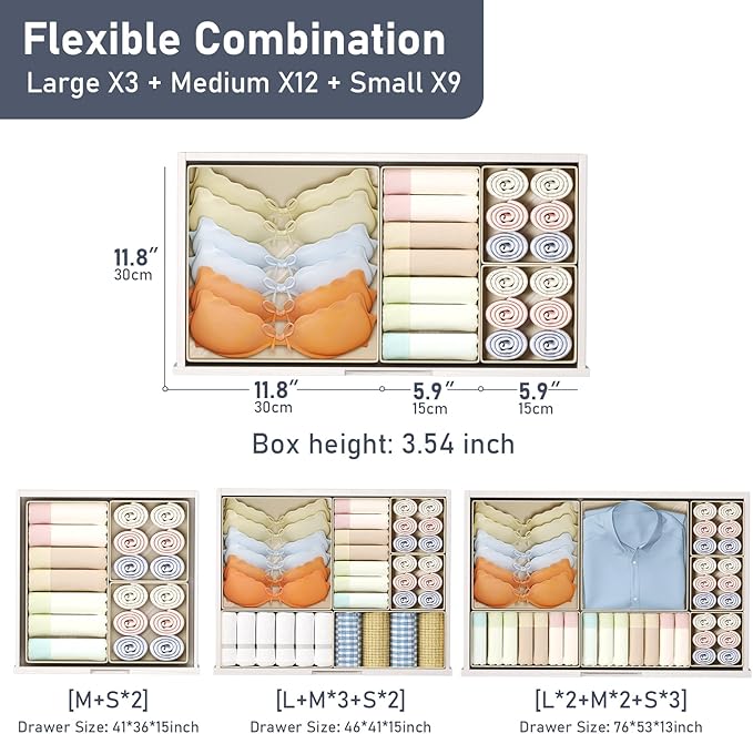 DIMJ Drawer Organizer Clothes 24 Pack - Foldable Baby Organizers and Storage & Dresser Organizer for Bedroom, Closet - Nursery Organization Dresser Dividers for underwear, Sock,Bra, Belt, Tie