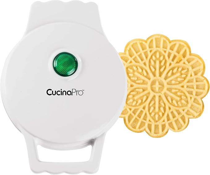 Mini Electric Pizzelle Maker- Makes 1 Personal Tiny Sized 4" Traditional Italian Waffle in Minutes- Nonstick Iron Press w Recipe Guide - Unique Dessert Cookie Treat or Housewarming Baking Gift for Her