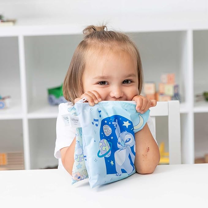 Bumkins - Cloth Snack & Sandwich Bags - For Storage, Travel, Food Prep, Lunch - Reusable, Water Resistant, Washable, Dishwasher Safe - Snack Bags for Kids - Zipper Closure - Aloha Stitch - 4 Pack