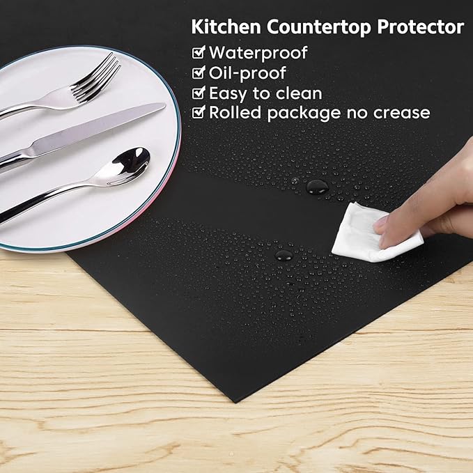 Silicone Mats for Kitchen Counter, Nonslip Silicone Mats for Crafts Countertop Protector Heat Resistant Mat (78.7” x 24” x 0.08”, Black)
