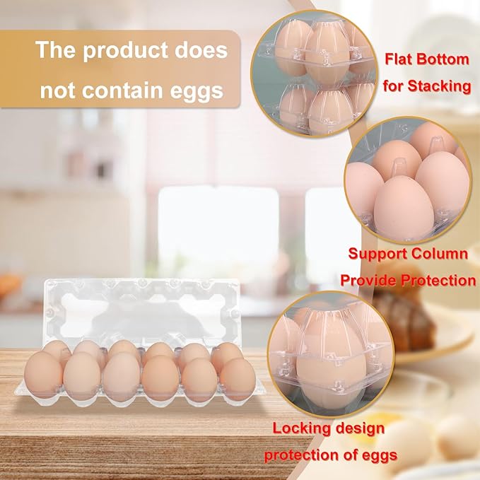 100 Pack Bulk Egg Cartons, Clear Plastic Chicken Egg Holders, Egg Tray Carton Holder for Home & Kitchen, Farm & Market Use, An Eco-Friendly Egg Storage Solution, 12 Grids(Medium Size)