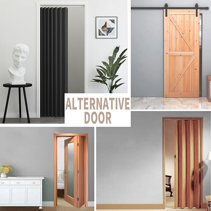 Vatge Closet Door Curtain Room Divider Drapes, Pleated Folding Style Curtains for Doorways Curtain for Bedroom Without Door,1 Panel with Tieback, W39 x L78, Black