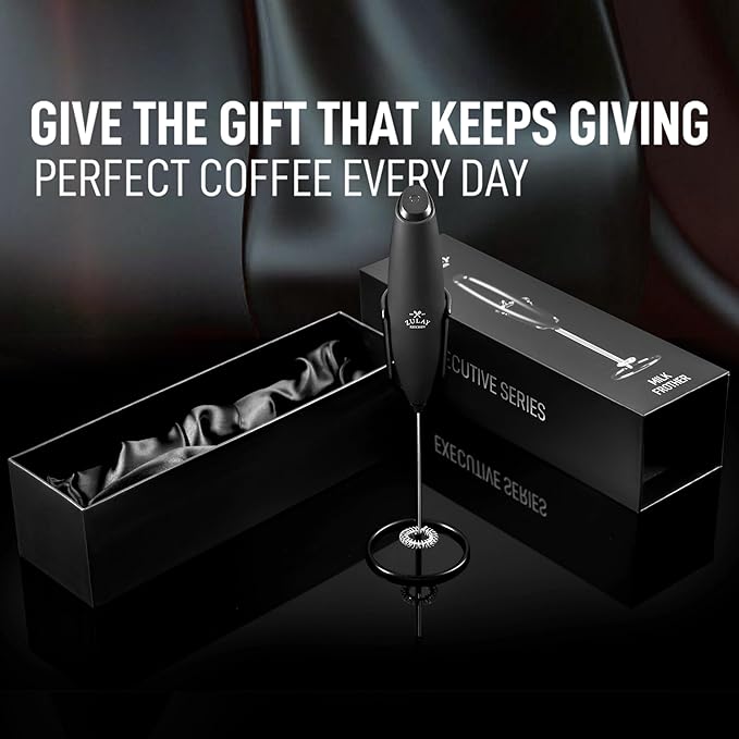 Zulay Kitchen Executive Series Milk Frother Wand - Upgraded & Improved Stand - Ideal Coffee Gift - Coffee Frother Handheld Foam Maker For Lattes - Electric Milk Frother Handheld For Cappuccino