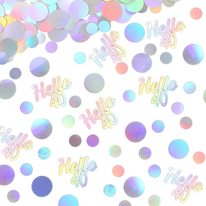 40th Birthday Confetti for Table Iridescent Birthday Party Decorations for Her Circle Dots Hello 40 Women Forty Years Old Birthday Table Scatters Decor Anniversary Party Supplies 300PC