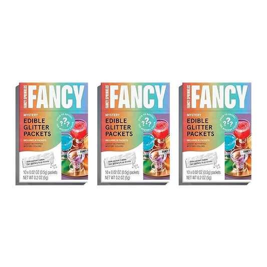 Fancy Sprinkles Mystery Colors Edible Glitter Packets Portable & On-The-Go for Sparkling Drinks, Champagne, Cocktails, Wine, Beer, & more (3 Pack)