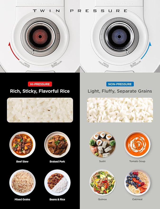 CUCKOO CRP-RT0609FW 6-Cup (Uncooked) / 12-Cup (Cooked) Twin Pressure Rice Cooker & Warmer with Nonstick Inner Pot, 14 Menu Options, Safe Steam Release, 3 Voice Guide, Auto Clean (White)