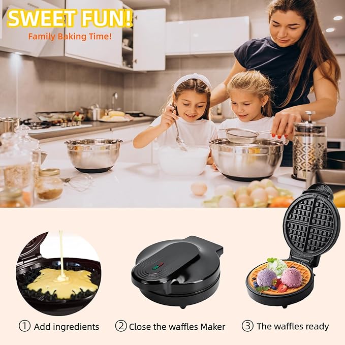 Round Classic Waffle Maker-Belgian Waffle Maker With Nonstick Surface For Easy Cleaning - Great Holiday Gift