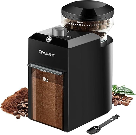 Electric Burr Coffee Grinder,Adjustable coffee grinder with 28 Precise Grind Setting for French Press, Drip Coffee and Espresso,12 Cups, (Black+Gray)
