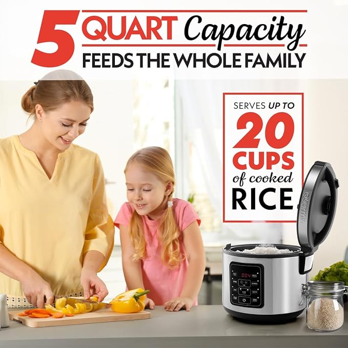 Digital 20-Cup Rice Cooker & Steamer, 5-Qt One-Touch 8-in-1 Cooker w/Delay Timer & Warm