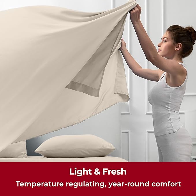 Mellanni Twin XL Sheets Set - 3 PC Iconic Collection Bedding - Hotel Luxury, Extra Soft, Cooling Bed Sheets - Wrinkle, Fade, Stain Resistant (Twin Extra Long, Beige)