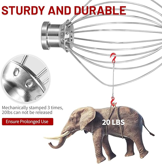 K45WW 6 Wire Whip Attachment for KitchenAid 4.5 5 Quart Tilt-Head Stand Mixer, Dishwasher Safe, Stainless Steel Whisk for Kitchen Aid Mixer Accessory Replacement Parts