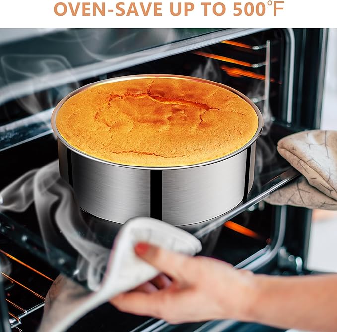 9 Inch Cake Pan, Removable Bottom & Easy Releasing, Leakproof & Nonstick Cake Baking Pan, 304 Stainless Steel Round Cake Pan, Non-Toxic & Healthy, Dishwasher Safe