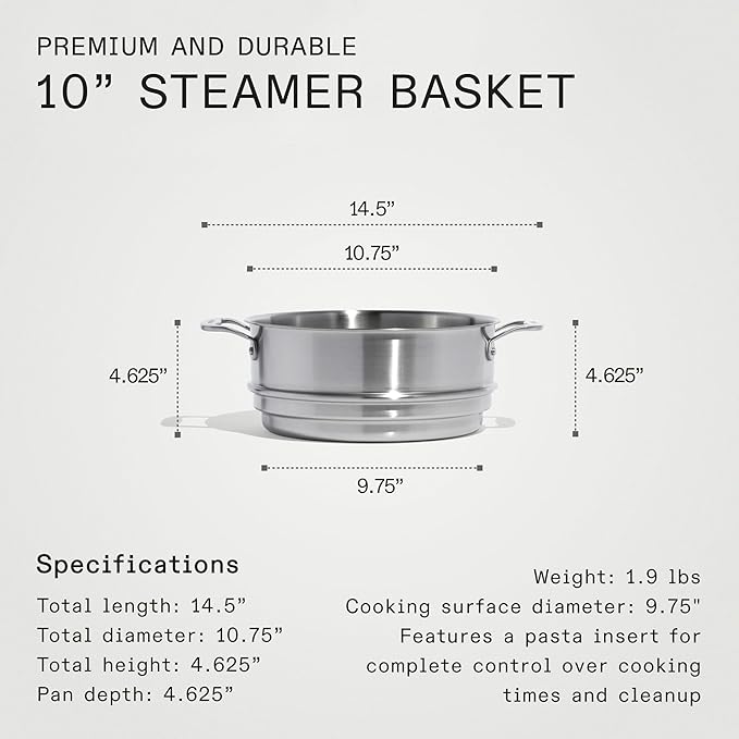 Made In Cookware - 10" Stainless Steel Steamer Insert - Pot Strainer - 8 Quart Compatible