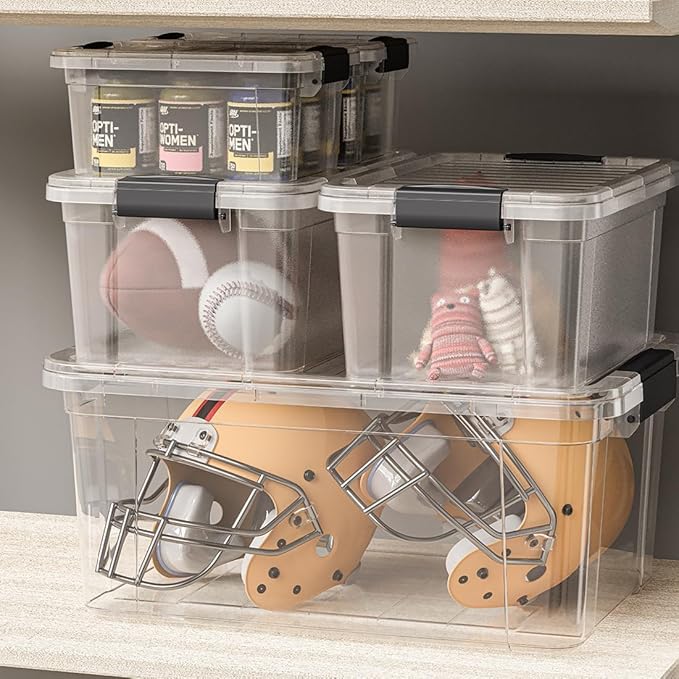 Superio Clear Storage Boxes with Lids, 4.75 Quart Plastic Container Bins for Organizing, Stackable Crates, BPA Free, Non Toxic, Odor Free, Organizers for Home, Office, School, and Dorm