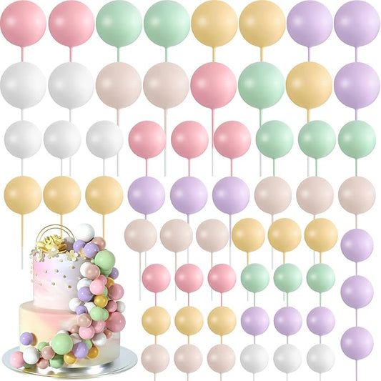 48 Pcs Balls Cake Topper Decorations Balloon Cupcake Toppers Foam Cake Topper Balls Cake Balls Decorations for Birthday Party Wedding Cake Decorating(Pink,Green,Yellow,Purple,Brown,White)