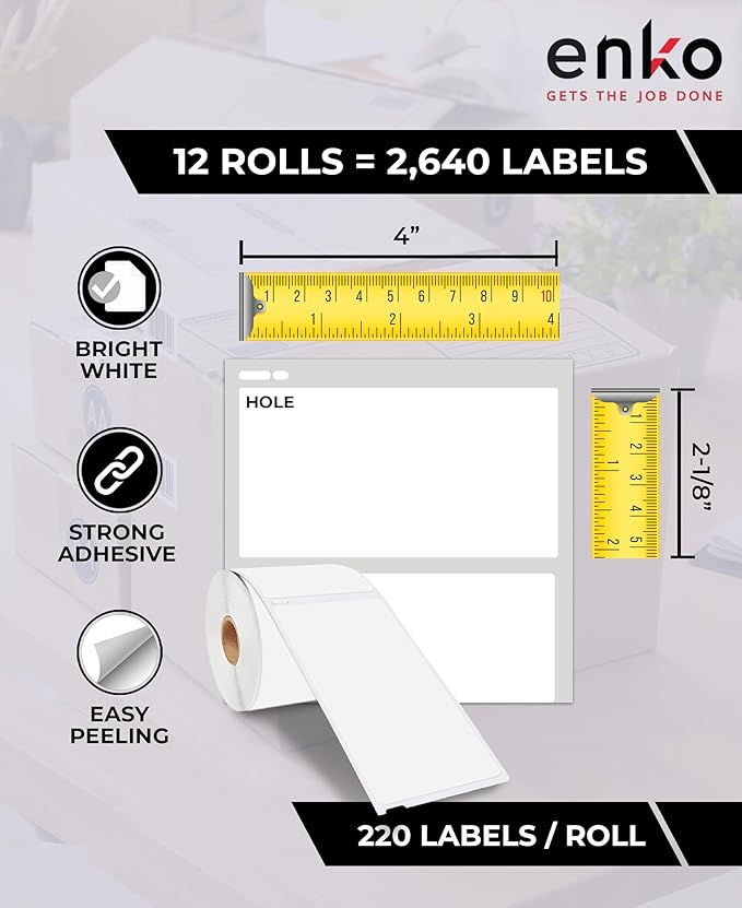enKo (12 Rolls, 2640 Labels) Address & Shipping Labels 30323 (2-1/8 x 4") Compatible for Dymo LabelWriter