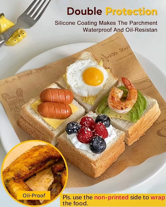 Katbite 100 Pcs Sandwich Wrapping Paper, 12x12 inch Food Basket Liners, Grease Proof & Non-stick Baking Parchment Paper