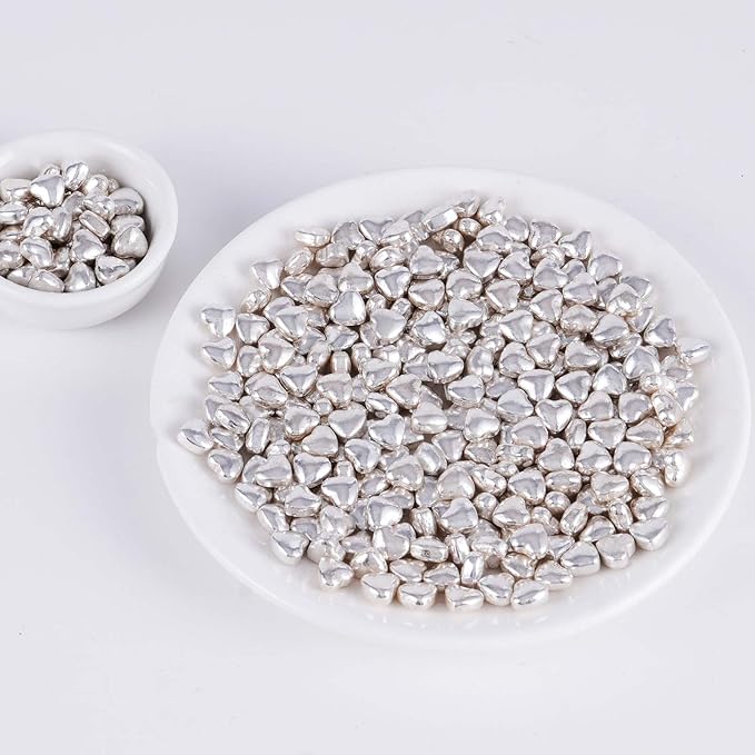 Kasvan Silver Heart Shapes Sprinkles - Edible Candy Pearls 100g/3.58 Oz, Mix Size, Baking Cake Decorations, Ice Cream Toppings and Cookie Decorating, Wedding Party Chirstmas Supplies (Silver)