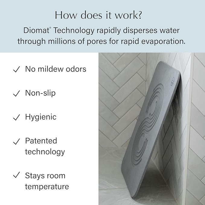 Dorai Home Bath Stone Mat 23.6"x15.4" (2-Pack) – Quick-Dry, Non-Slip Diatomite Stone Bath Mat for Bathroom, Zen Slate