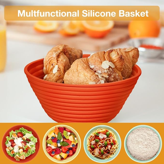 Silicone Banneton, Sourdough Bread Baskets (Set of 6, 5 Inch), Round Proofing Bread Bowls with Starter Kit, Bread Making Baking Supplies
