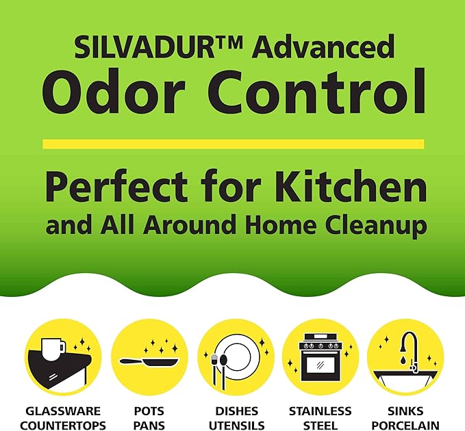 Fresh Tuff-Scrub Antimicrobial Microfiber Scrub-N-Wipe Sponge Pads, Fabric Treated with SILVADUR Antimicrobial Technology and Charcoal-Infused Foam, 6-Pack Green Large Size Pads