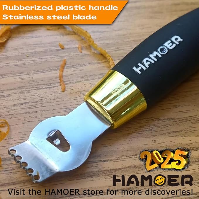 Lemon Zester Tool with Channel Knife Citrus Twist Making Tool Ergonomic Curved Handle Gold-Black