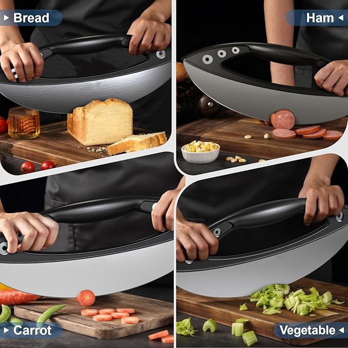 AILUROPODA 12-Inch Pizza Rocker Blade Cutter, Stainless Steel with Protective Cover, Silver