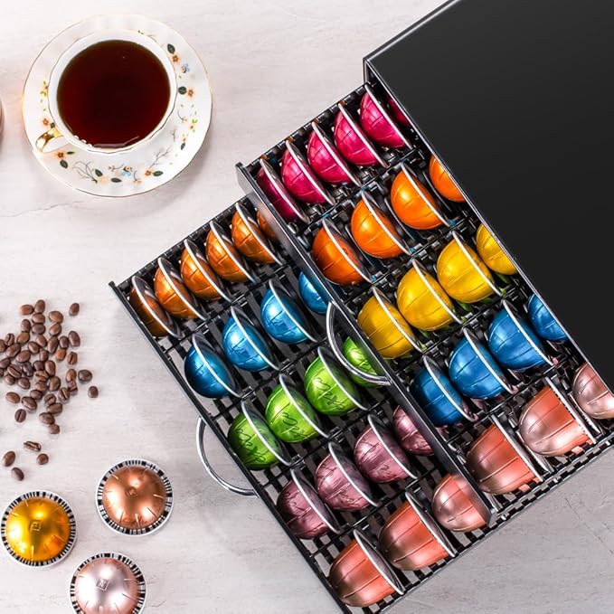 Flagship Vertuo Pod Holder Coffee Storage for Nespresso Organizer - Large Capacity 2 Tier Drawer Fits All Size Vertuo Pods