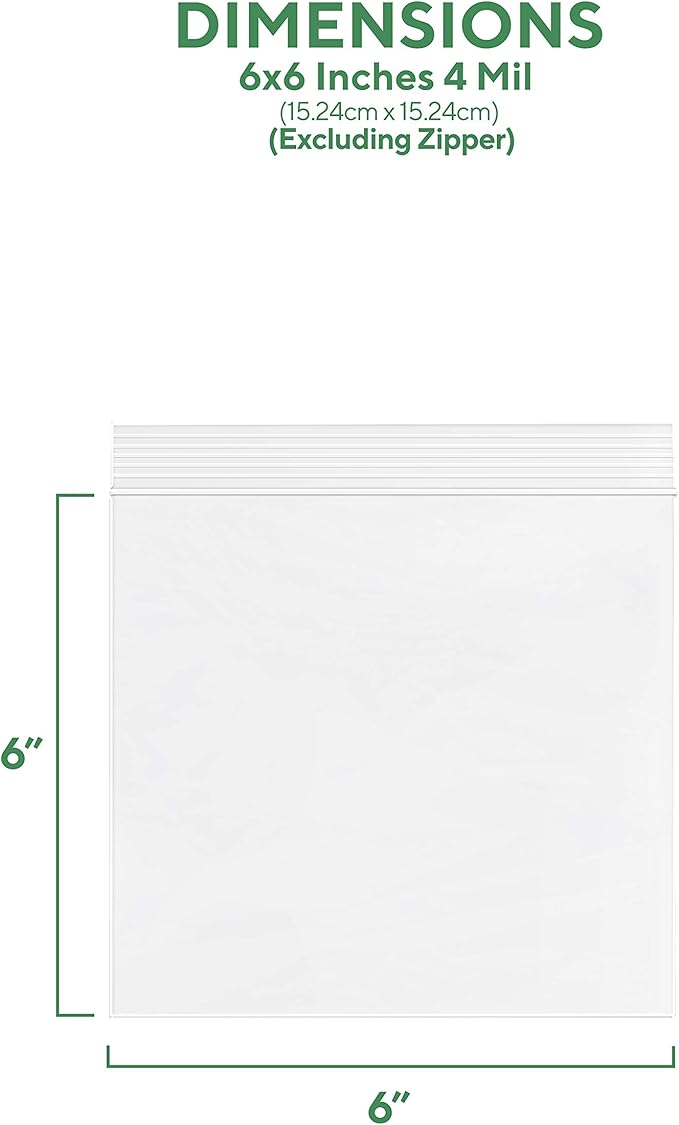 Clear Plastic Zip Sandwich Bags - Bulk GPI Pack of 200 6" x 6" 4mil Thick Heavy Duty, Strong & Durable RECLOSABLE Poly Baggies with Resealable Zipper Lock for Travel, Storage, Packaging & Shipping