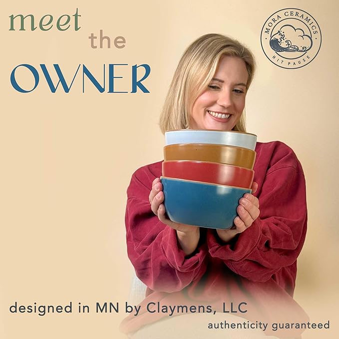 Mora Ceramic Artisan Matte Bowls For Kitchen 28oz - Bowl Set of 4 For Cereal, Salad, Pasta, Soup, Dessert etc - Dishwasher, Microwave, and Oven Safe - For Breakfast, Lunch and Dinner - Marina Colors