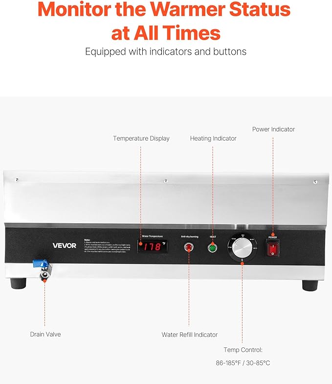 VEVOR Electric Soup Warmer, Two 6.34QT Pots & Three 1/3 Pans, Stainless Steel Commercial Food Warmer with 86~185°F Adjustable Temp, 1500W Bain Marie, Soup Station for Restaurant, Buffet