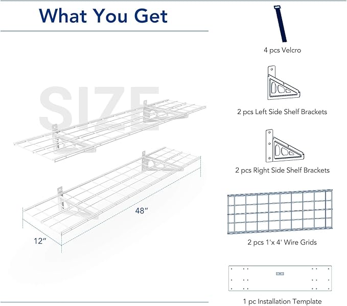FLEXIMOUNTS 2-Pack 1x4ft 12-inch-by-48-inch Wall Shelf Garage Storage Rack Wall Mounted Floating Shelves, White