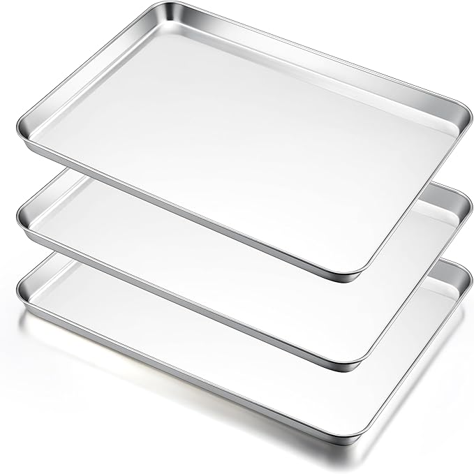 E-far Large Baking Sheets Set of 3, 20”x14” Stainless Steel Cookie Sheet Pans for Oven, Non Toxic Big Metal Baking Tray for Cake Cookies, Healthy & Rust Free, Mirror Finish & Dishwasher Safe