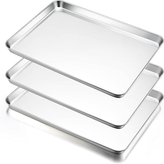 E-far Large Baking Sheets Set of 3, 20”x14” Stainless Steel Cookie Sheet Pans for Oven, Non Toxic Big Metal Baking Tray for Cake Cookies, Healthy & Rust Free, Mirror Finish & Dishwasher Safe