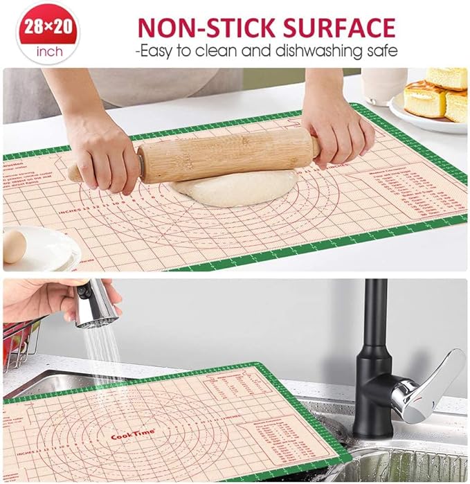 Pastry Baking Mat 28x20 Inch - Larger Silicone Baking Pastry Mat for Rolling Dough,Non Silp Silicon Dough Sheet Mat with Measurement,Perfect for Making Pie,Pizza(Green)