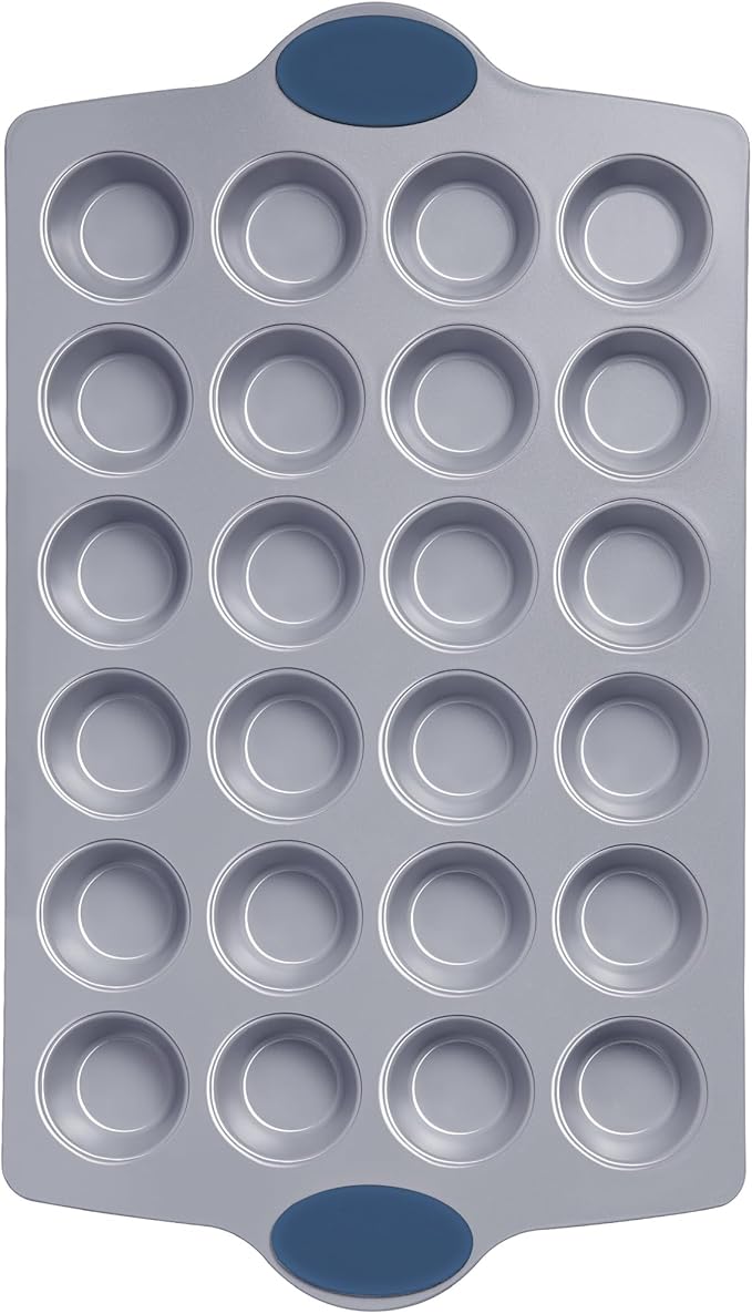 BRONYPRO Ceramic Mini Muffin Pan, 24-Cup Nonstick Aluminized Steel Cupcake Pans, Healthy Non-Toxic Ceramic Coating Mini Muffin Tin, 1Pack Cup Cake Pans for Baking Blue