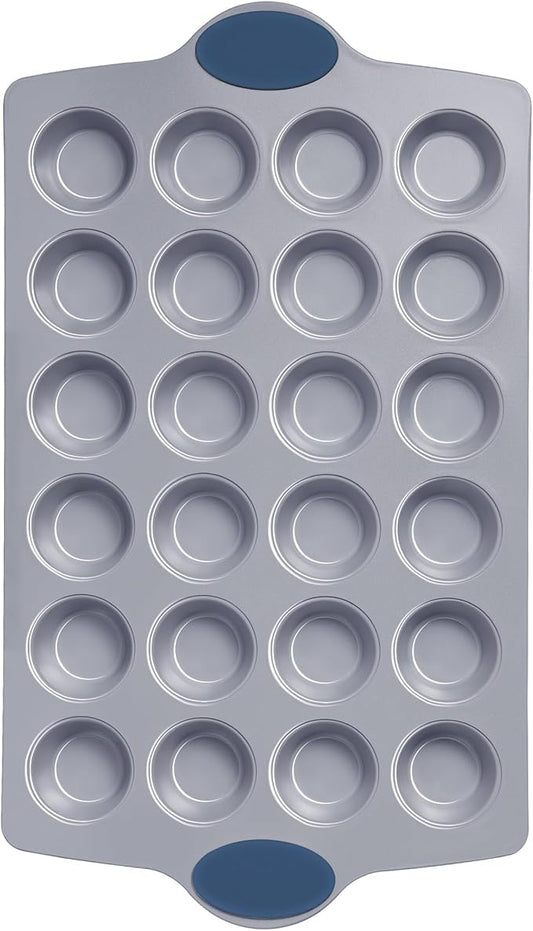 BRONYPRO Ceramic Mini Muffin Pan, 24-Cup Nonstick Aluminized Steel Cupcake Pans, Healthy Non-Toxic Ceramic Coating Mini Muffin Tin, 1Pack Cup Cake Pans for Baking Blue