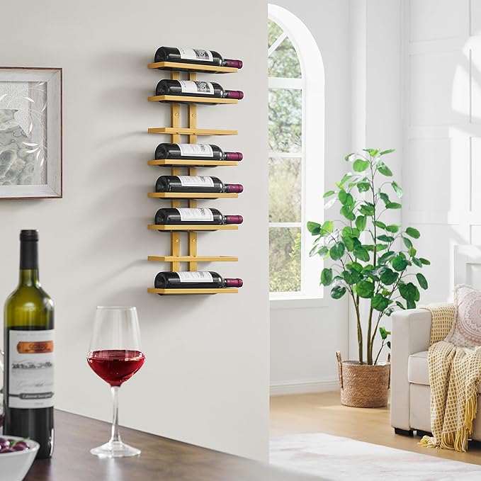 Hoctieon 8 Tier Wall Mount Wine Rack, Wall Racks for Wine Bottles Display and Storage, Hanging Bottle Organizer for Living Room, Dining Room, Wine Cellar, Bar, Gold