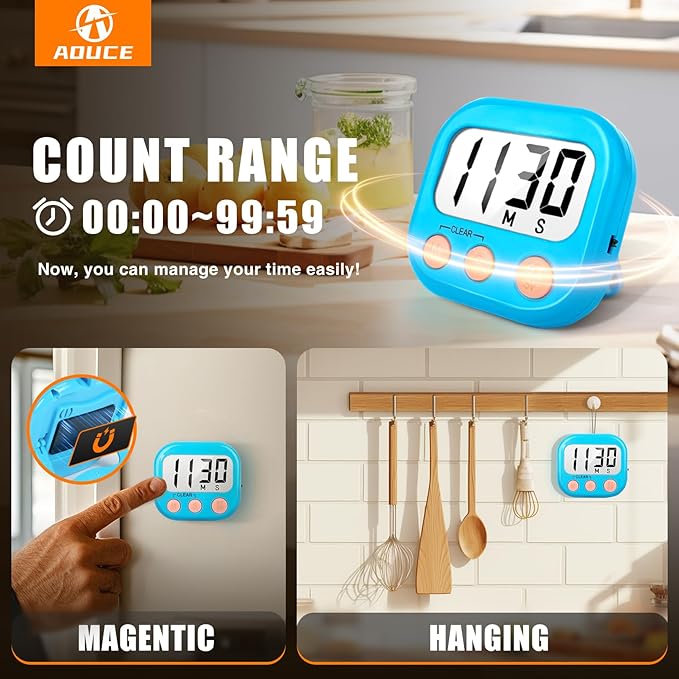 12 Pack Kitchen Timers Loud Ring Digital Timers for Cooking Magnetic Blue