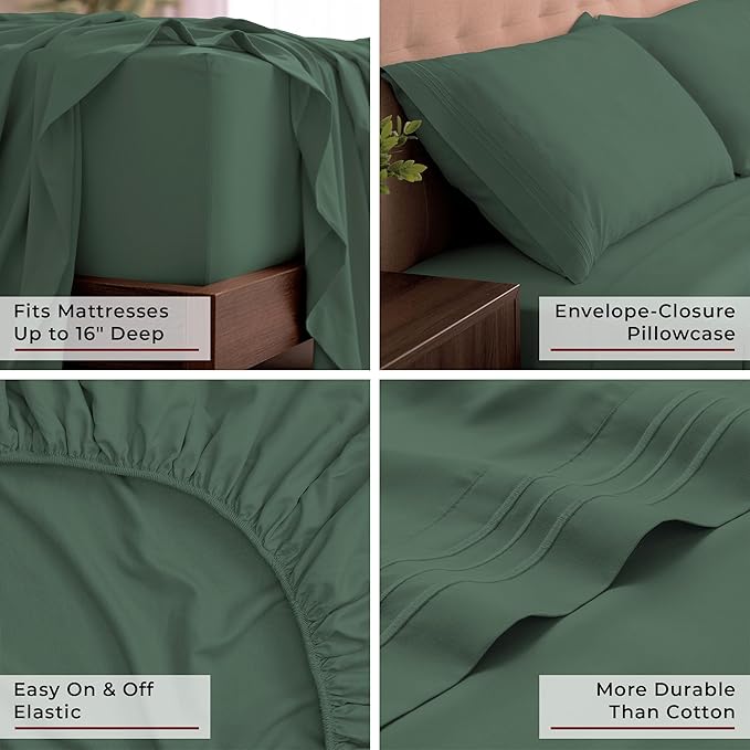 Mellanni King Sheets Set - 4 PC Iconic Collection Bedding - Hotel Luxury, Extra Soft, Cooling Bed Sheets - Wrinkle, Fade, Stain Resistant (King, Emerald Green)