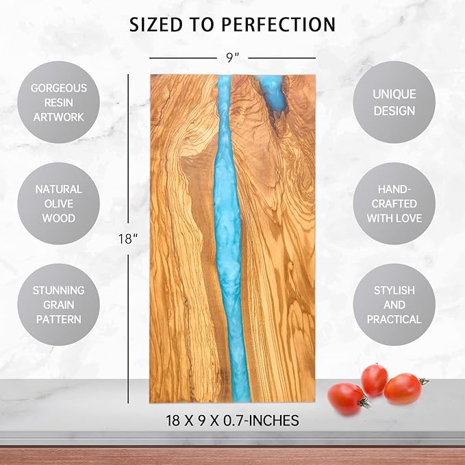 Italian Olive Wood luxury Cheese board with Resin, Charcuterie board, Chopping and Cutting Board for Meat Vegetable & Fruit, Wooden Epoxy Serving Board (Blue And White Gradient)