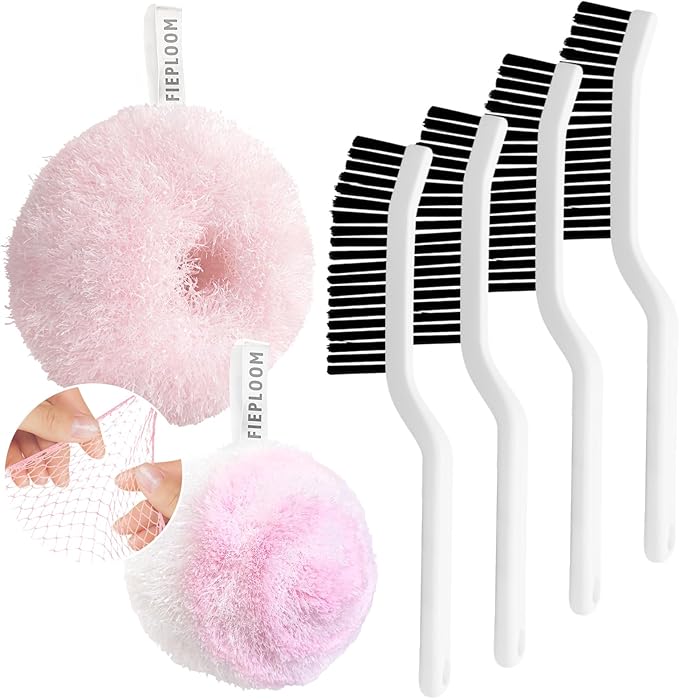 Hard Bristle Crevice Cleaning Brush & Non Scratch Soft Scrub Brush Set, 6-Pack: 4 Stiff Gap Brush+2 Gentle Scrubber, Bathroom & Kitchen Cleaning Tool for Grout Sink Faucet Tub and More