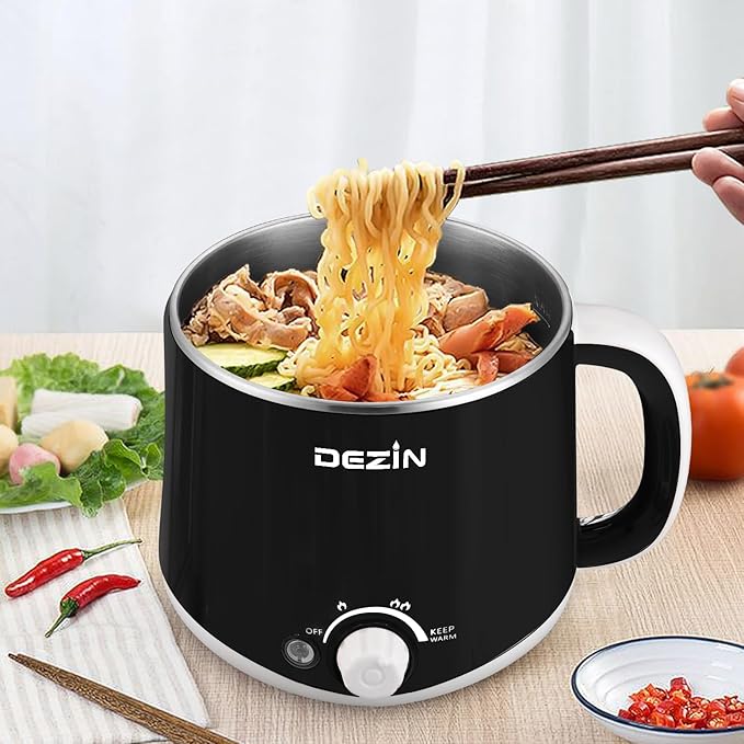 Dezin Hot Pot Electric, Rapid Noodles Cooker, Stainless Steel Electric Pot 1.6 Liter, Perfect for Ramen, Egg, Pasta, Dumpling, Soup, Porridge, Oatmeal with Temperature Control and Keep Warm Function
