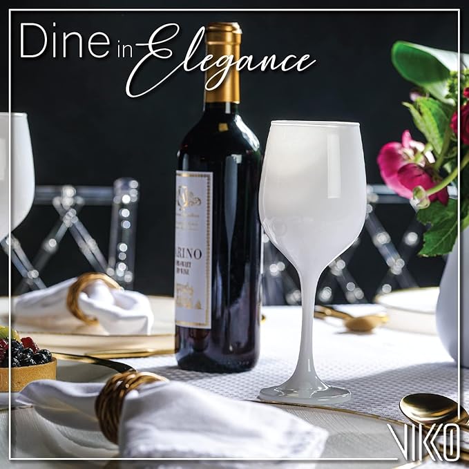 Vikko Decor Fancy White Wine Glasses, 14 Oz With Stem - Thick & Durable, Dishwasher Safe, Great For Wine Tasting - Set Of 6 Decorative Goblets