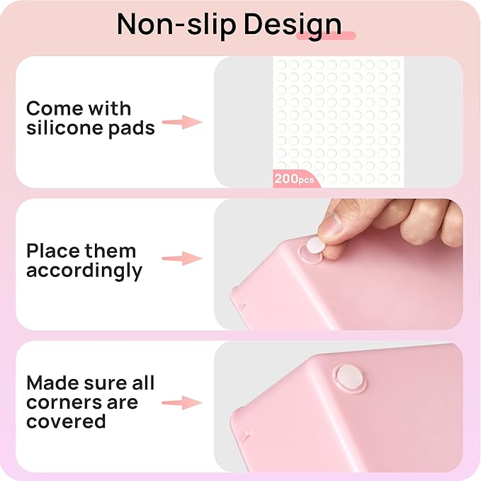 Vtopmart 44 PCS Plastic Drawer Organizers Set, 4-Size Versatile Bathroom and Vanity Organizer Trays, Non-Slip Storage Containers for Makeup, Jewelries, Bedroom，Kitchen Utensils and Office, Pink