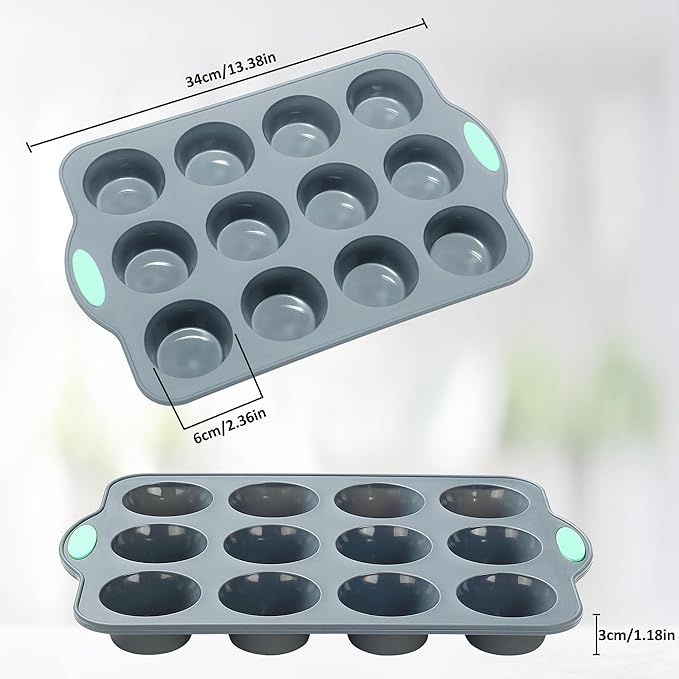 To encounter Small Silicone Muffin Pan, 2 Pack 12-Cup, Nonstick Baking Cups, Cupcake Pan with Metal Reinforced Frame More Strength