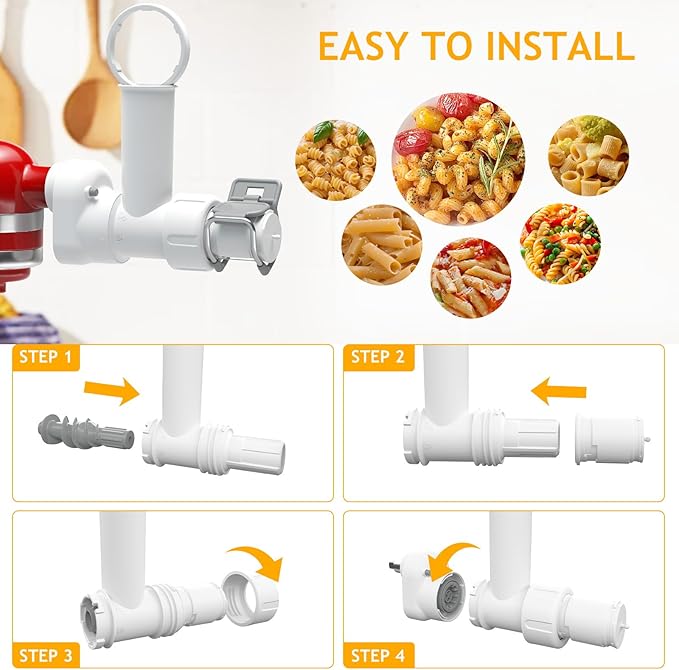 Pasta Maker Attachment for Kitchenaid Stand Mixer with 6 Different Shapes of Pasta Outlet, Durable Kitchenaid Accessories and Attachments, Dishwasher Safe
