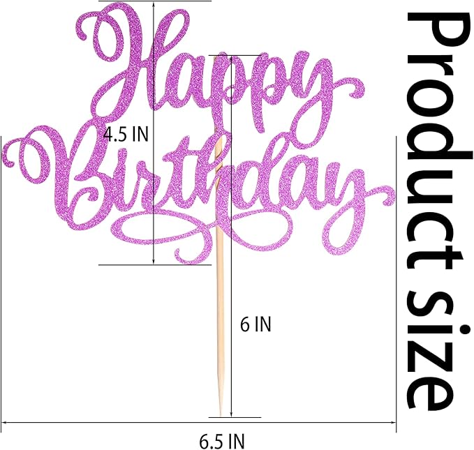 Happy Birthday Cake Toppers 9 Inch Glitter Happy Birthday Cake Pick for Birthday Anniversary Theme Party Cake Decorations Supplies - Rose Red