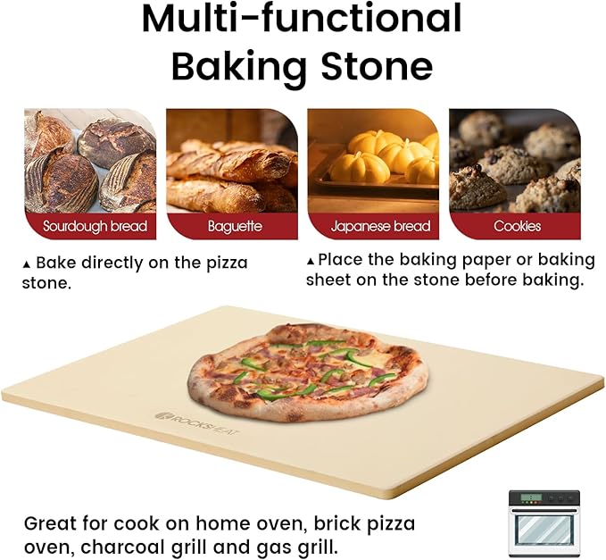 Pizza Stone, Rectangular Extra Large 23.6" x 15.8" x 0.6" Pizza Stones for Oven Grill BBQ, Industrial Commercial Heavy Duty Cordierite Baking Stone for Pizza Bread, Outdoor Pizza Accessories
