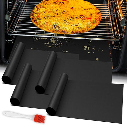 4Pack Oven Liners for Bottom of Electric Gas Oven, 23.6"x 15.7" Thick Heavy Duty Nonstick Teflon Oven Mat, Heat Resistant Grill Baking Mats Outdoor Easy to Clean Gas Stove Liners, BPA & PFOA Free